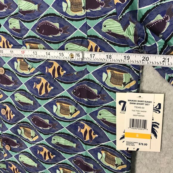 Trunks Surf Swim Co Shirt Mens Small Blue Button Beach Fish Waikiki‎ NWT $78 - Picture 6 of 10